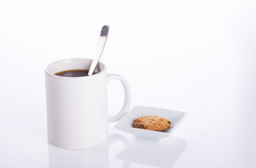 coffee or coffee with cookies on background.