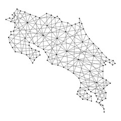 Map of Costa Rica from polygonal black lines and dots of vector illustration