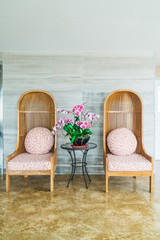 Modern wooden chair with pillow flower pattern decoration contemporary
