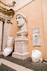 Rome, Italy. Fragments of the colossus of Constantine in the palace of the Conservators on the Capitol, 312-315, or approx. 325 AD