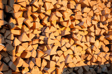 Birch firewood folded for the stove