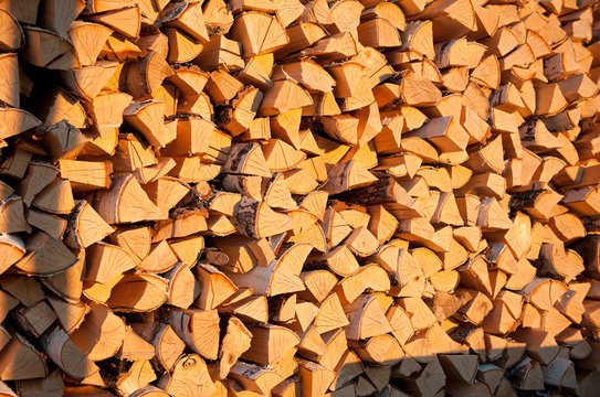 Birch firewood folded for the stove