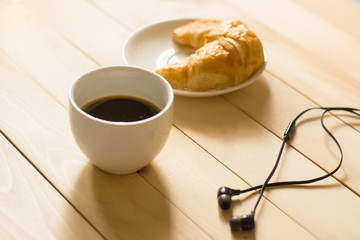 black coffee cup white put on wooden table