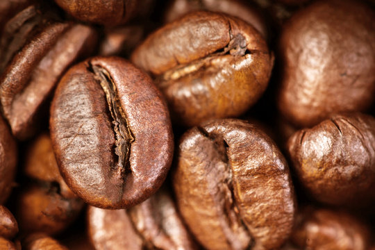 Coffee beans macro wallpaper. Roasted coffee beans as Brown background