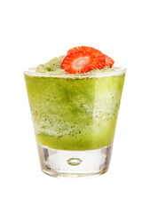 Refreshing fruit smoothies. Refreshing drink with kiwi juice, decorated with strawberries.