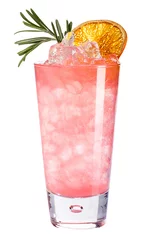 Poster Cocktail Refreshing cold pink cocktail with ice decorated with dried orange and rosemary.