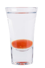 Shot. Alcoholic drink on a white background.