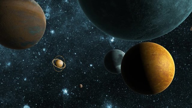 In The Search For The Exoplanet. Flight In Outer Space Between Different Planets. 4K. 3840x2160.