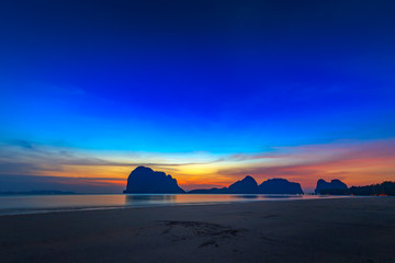 Fototapeta na wymiar Panorama Sunset Of Pak Meng Beach ,Trang Province in Southern Thailand 