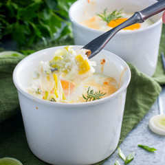 Eggs baked with leek, square