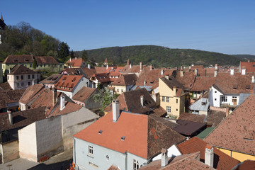 elevated city view from  Sighisoara, Transylvania, Romania