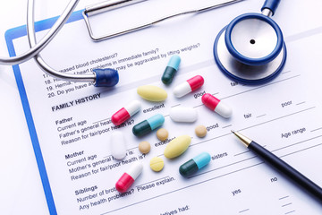 Stethoscope on medical form