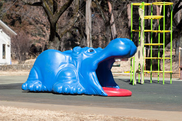Playground equipment, yawning hippopotamus