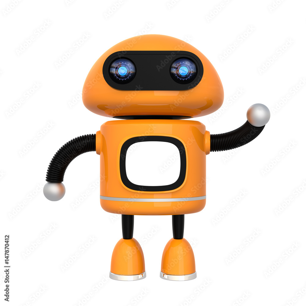Poster cute orange robot isolated on white background. 3d rendering image.