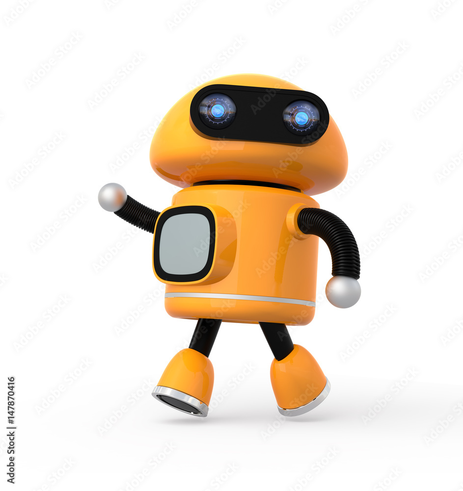 Aufkleber cute orange robot isolated on white background. 3d rendering image.
