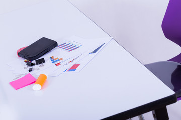 Office desk miscellaneous gadgets are ready for work.