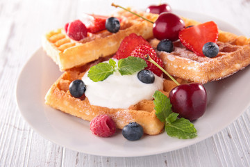 waffle with fruit and ice cream
