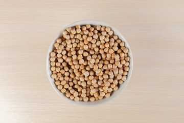 soy beans on wooden table