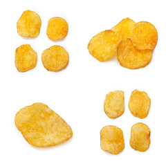 Collage of tasty potato chips