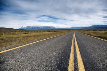 Highway leading to Torres del Paine National park,  Chile's most famous park outside Puerto Natales in Patagonia region