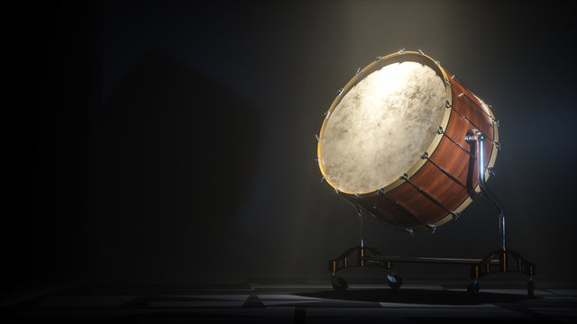 Orchestra Big drum on dark myst background. 3D rendering