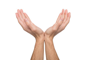 Man keeping hands in cupped shape, cutout