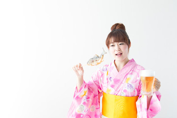 浴衣の女性・白バック