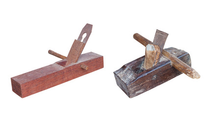 Old wooden plane isolated on white background.