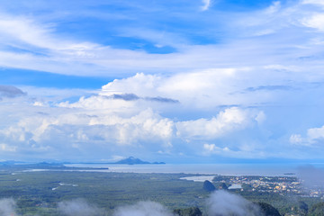 beautiful view point at Golden Buddha meditating - the Tiger Temple in Krabi Thailand

