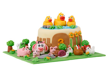 Obraz premium birthday cake with farm marzipan animals