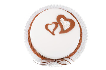 valentine love cake with hearts isolated on white