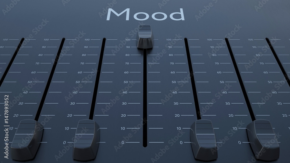 Poster sliding fader with mood inscription. conceptual 3d rendering
