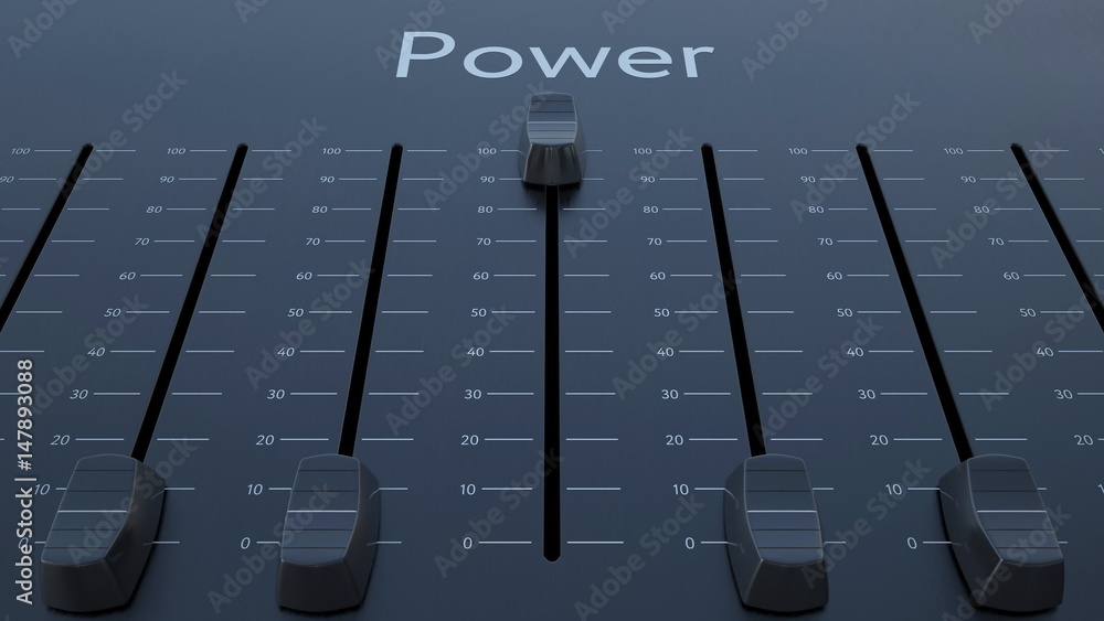 Poster sliding fader with power inscription. conceptual 3d rendering