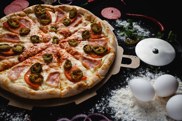 Pizza in black background