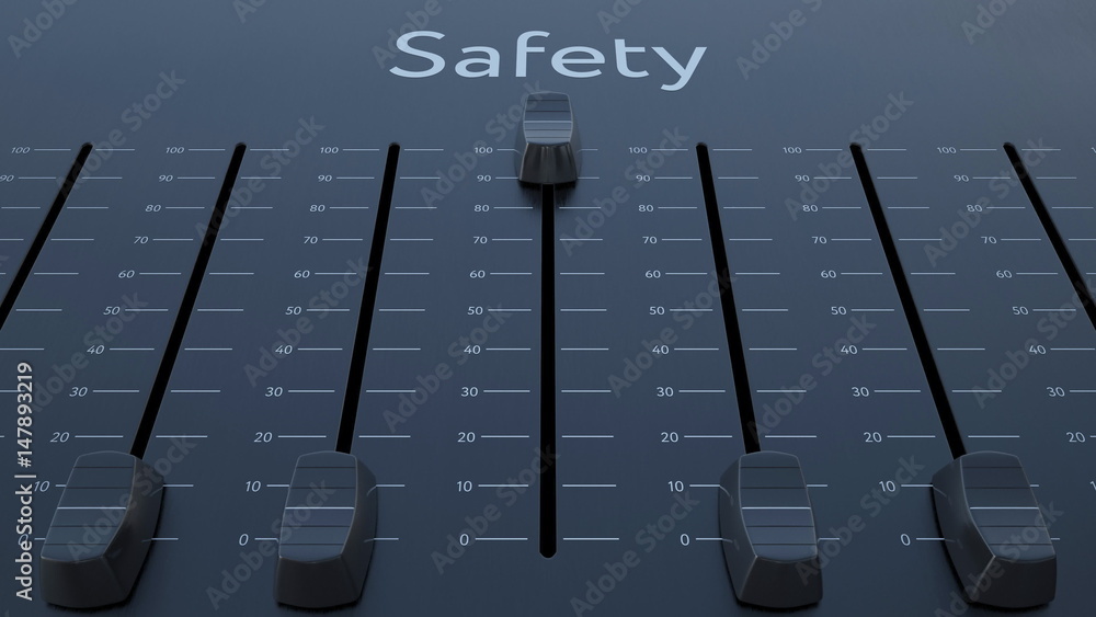 Poster sliding fader with safety inscription. conceptual 3d rendering