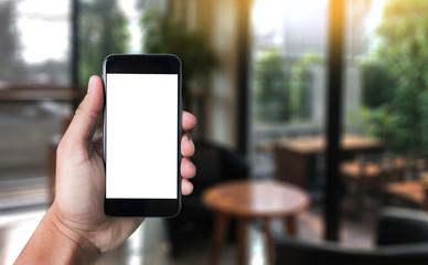 Mockup mobile  image of hand phone with blank white screen vintage tone.