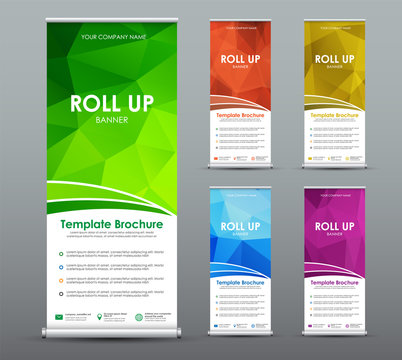 Set of roll up banner for business with abstract polygonal background.