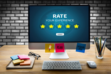 Businessman holding five star rating  Review increase rating or ranking, evaluation and...