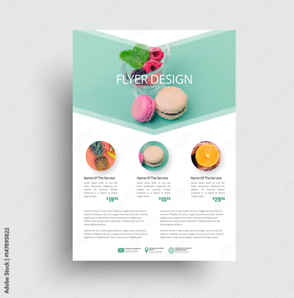 Aufkleber design flyer with a place for a photo in the form of an arrow.