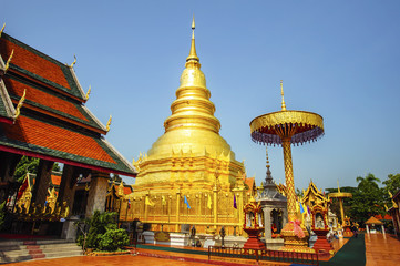 Fototapeta premium LAMPHUN-APRIL,21 :Wat Phra That Hariphunchai pagoda temple important religious traveling destination in northern province is the most famous temple.THAILAND APRIL,21 2017