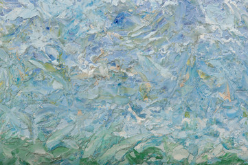 Fototapeta na wymiar Light blue green summer abstract pastel colors oil paint background. Palette knife oil paint .