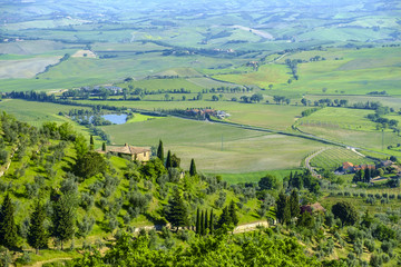 Landscape view from Montalcino village Tuscany