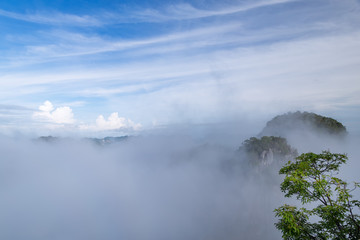 beautiful view point at Golden Buddha meditating - the Tiger Temple in Krabi Thailand

