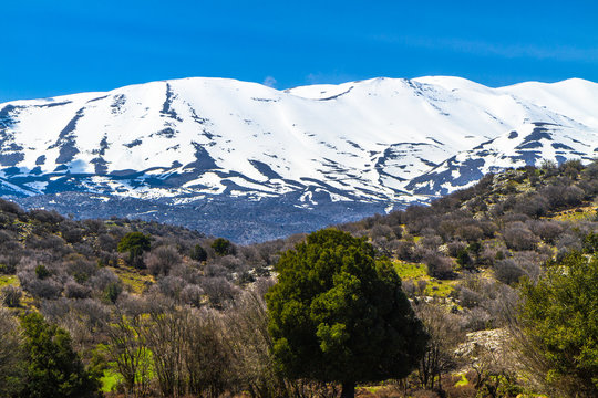 Hiking and trekking adventure landscape Psiloritis Ida mountains range wonderland destination in Crete, Greece