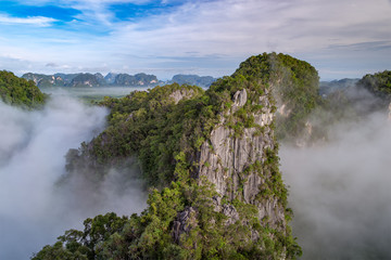 beautiful view point at Golden Buddha meditating - the Tiger Temple in Krabi Thailand

