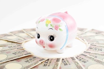 豚の貯金箱と紙幣