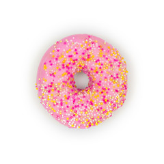 Pink donut on white background