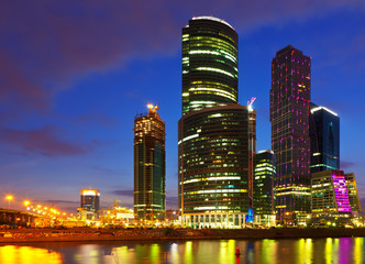 Fototapeta na wymiar Moscow City buildings in summer night