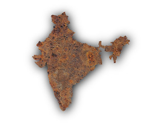 Karte von Indien auf rostigem Metall