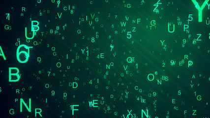 Abstract digital background. Machine code. Hexadecimal code. Random digits and letters colored illustration.